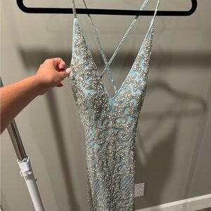 Primavera Couture Blue Sequin Embellished Gown